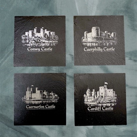 welsh slate castle coasters set of 4